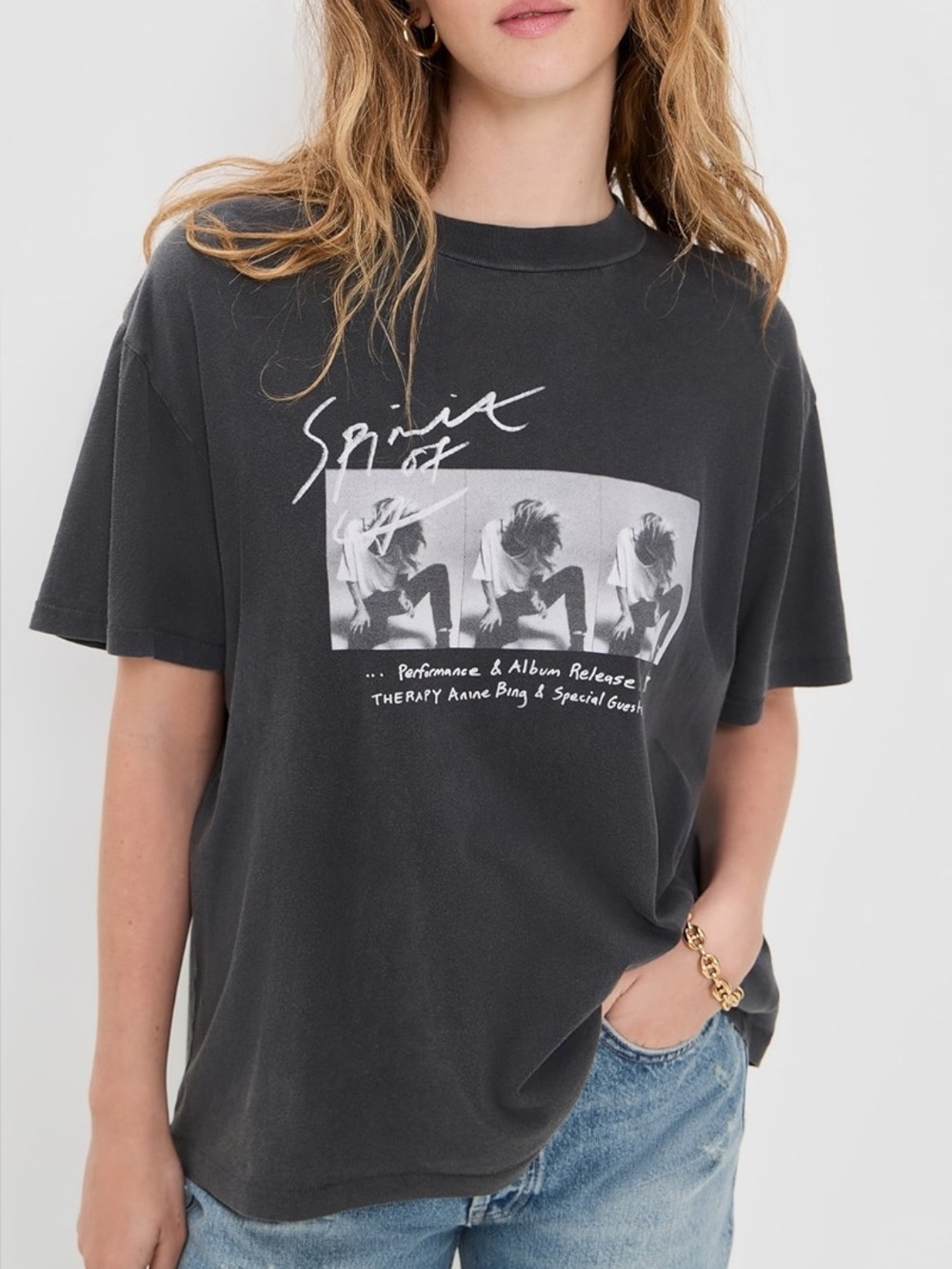 Anine Bing Ashton Spirit Of Concert Tee in Washed Black NWOT